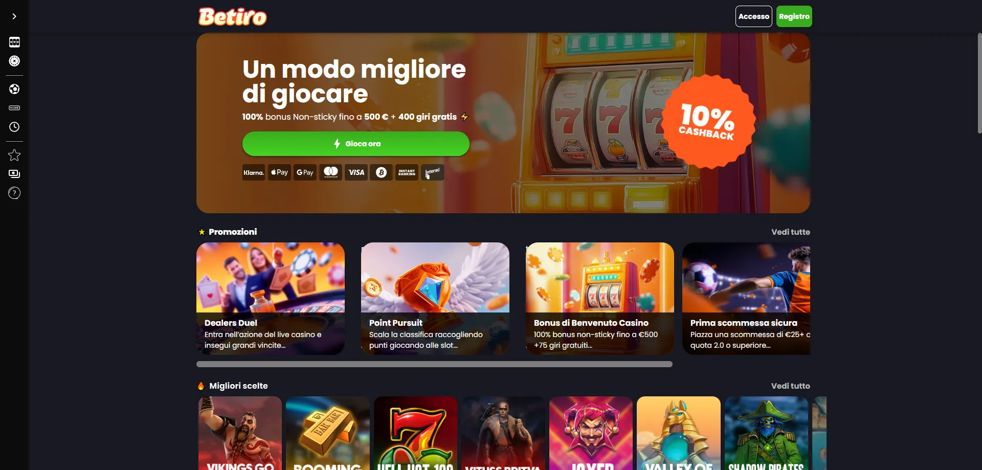Betiro scommesse sportive — promozioni e quota potenziate 2026