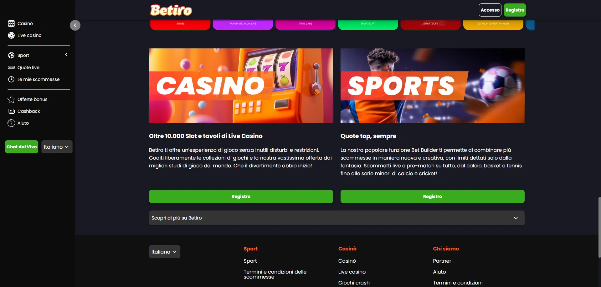 Betiro Casino mobile app per iOS e Android senza download